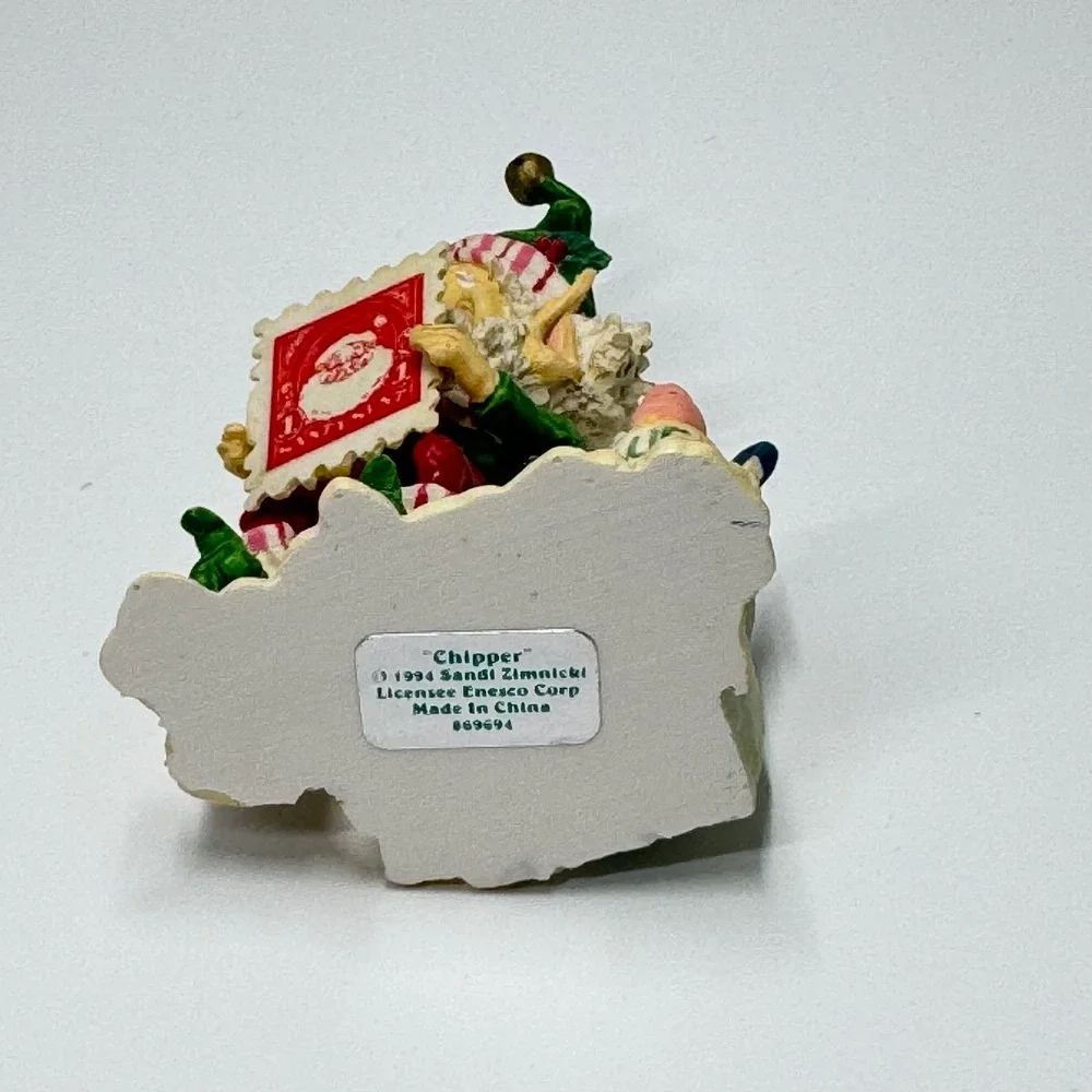 1994 Enesco Sandi Zimnicki Chipper Christmas Elf Figurine Santa Stamp 889694